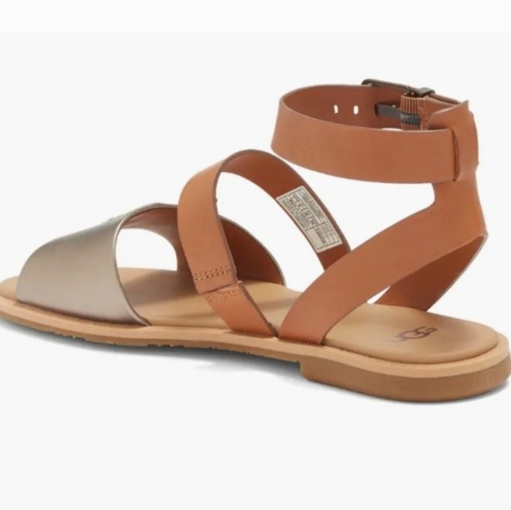 EUC UGG ZAHARA LEATHER DURABLE OUTER SOLE WOMEN'S SANDALS CHESTNUT METALLIC SZ 9 - Picture 6 of 14